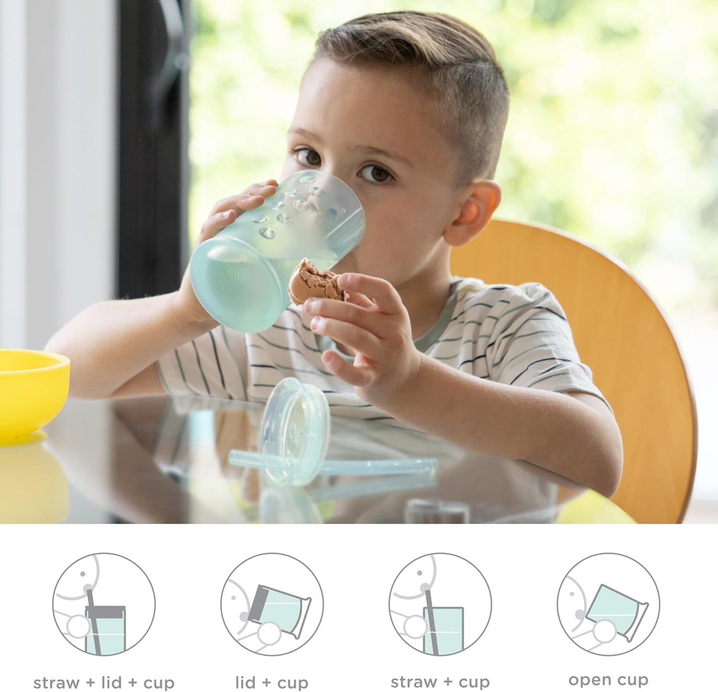 Olababy Clear View Silicone Training Cup with Straw Lid | Toddler Sippy Trainer 12mo+ | Unbreakable Water Drinking Cups for Kids 2yr+ | Baby Led Weaning & Feeding Supplies (Lemon, 9 oz)