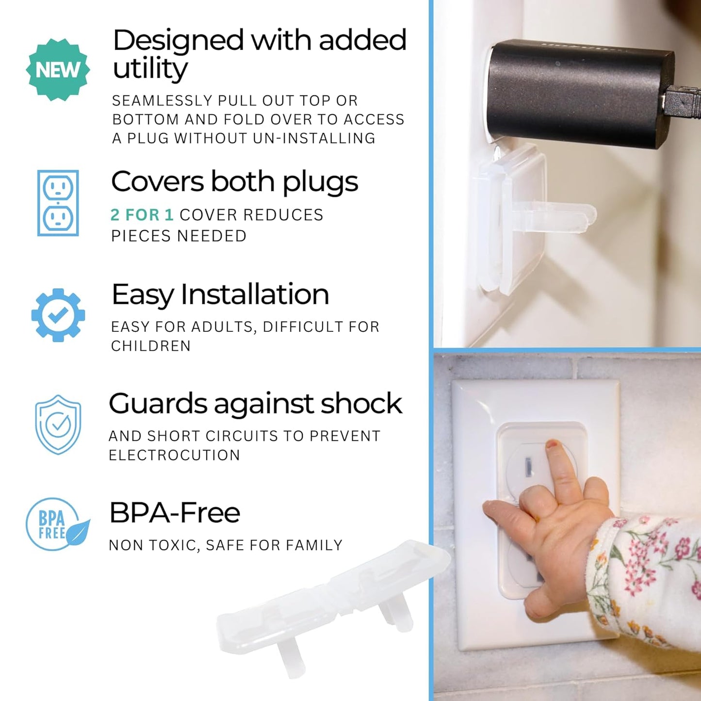 Clear Double Outlet Covers Baby Proofing (20 Pack, 40 Sockets) | Baby Proof Plug Covers for Electrical Outlets | Safe & Secure Baby Safety Products | Childproof Socket Covers Protect Toddlers & Babies