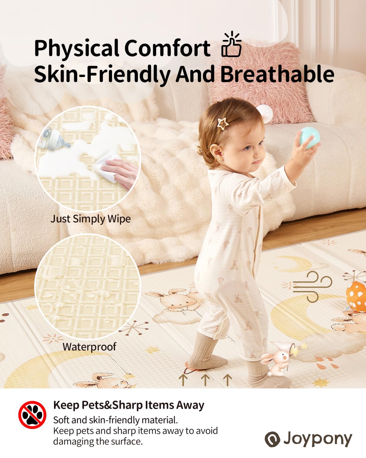 Baby Play Mat, 79 x 71 Inches Extra Large Foldable Play Mats for Babies and Toddlers, Waterproof & Anti-Slip Portable Baby Floor Mat for Tummy Time, Foam Baby Mat for Floor with Travel Bag