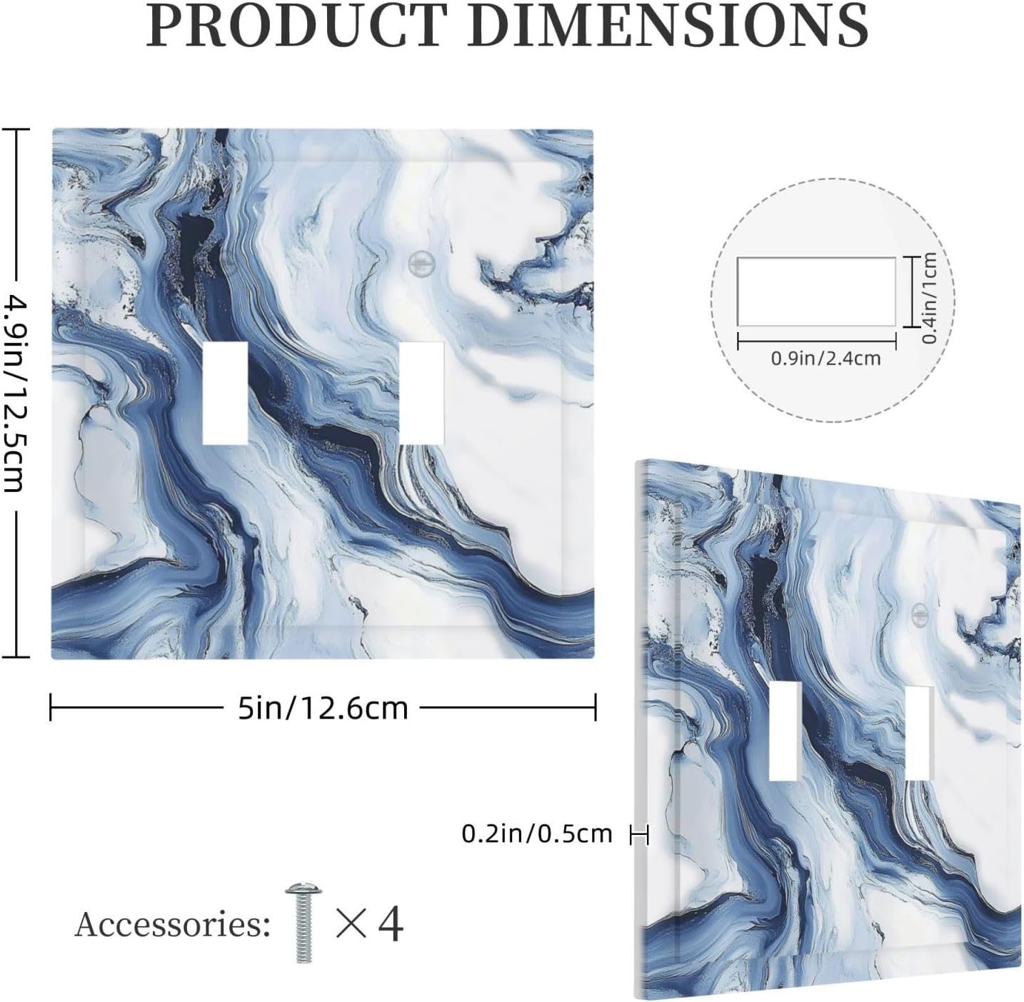 Decorative Switch Plates White Marble Navy Blue Line Fluid 2 Gang Double Toggle Outlet Light Switch Cover Wall Plate Electrical Faceplate For Bathroom Kitchen Decor