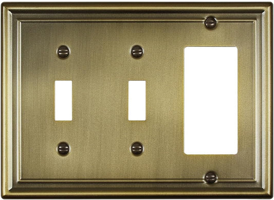 Antique Brass Combination 2 Toggle and 1 Decorator Wall Plates, 1-Pack Metal Switch Plates and Outlet Covers, 3-Gang, 6.77''*4.88'', Midsize