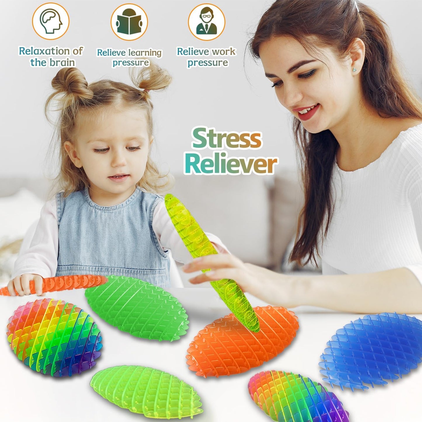 Fidget Worm Toy 8 PCS - Fidget Toys,Multicolor Stress Relief Fidget Toys,Sensory Slug Fidget Toy,Resistance Fidget Toys,Anxiety Relief Toys for Kids & Adults,Elastic Mesh Toys (8 Colors Packing)