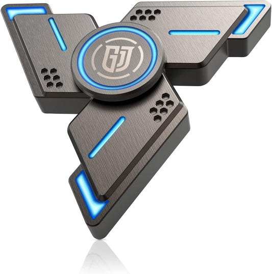ATESSON Fidget Spinners Toy,3 to 5 min Spins,Gray Metal with Blue Luminous High Speed Bearing, Metal Material Hand Spinner,Stress Relief Anxiety Boredom Desk Toys for Adults and Kids