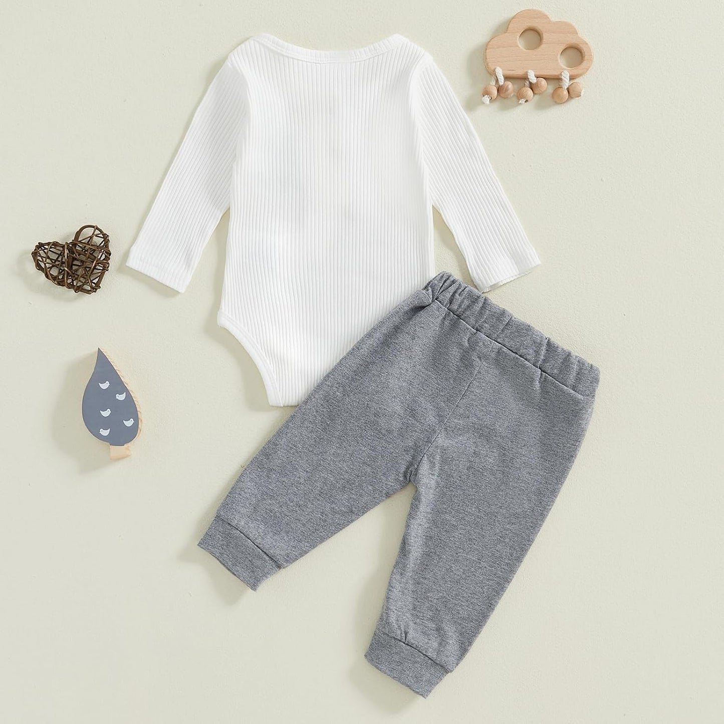 fhutpw Baby Boy Clothes 3 6 12 18 Months Ribbed Knitted Long Sleeve Romper and Pants Sets Newborn Fall Splicing Color Outfits