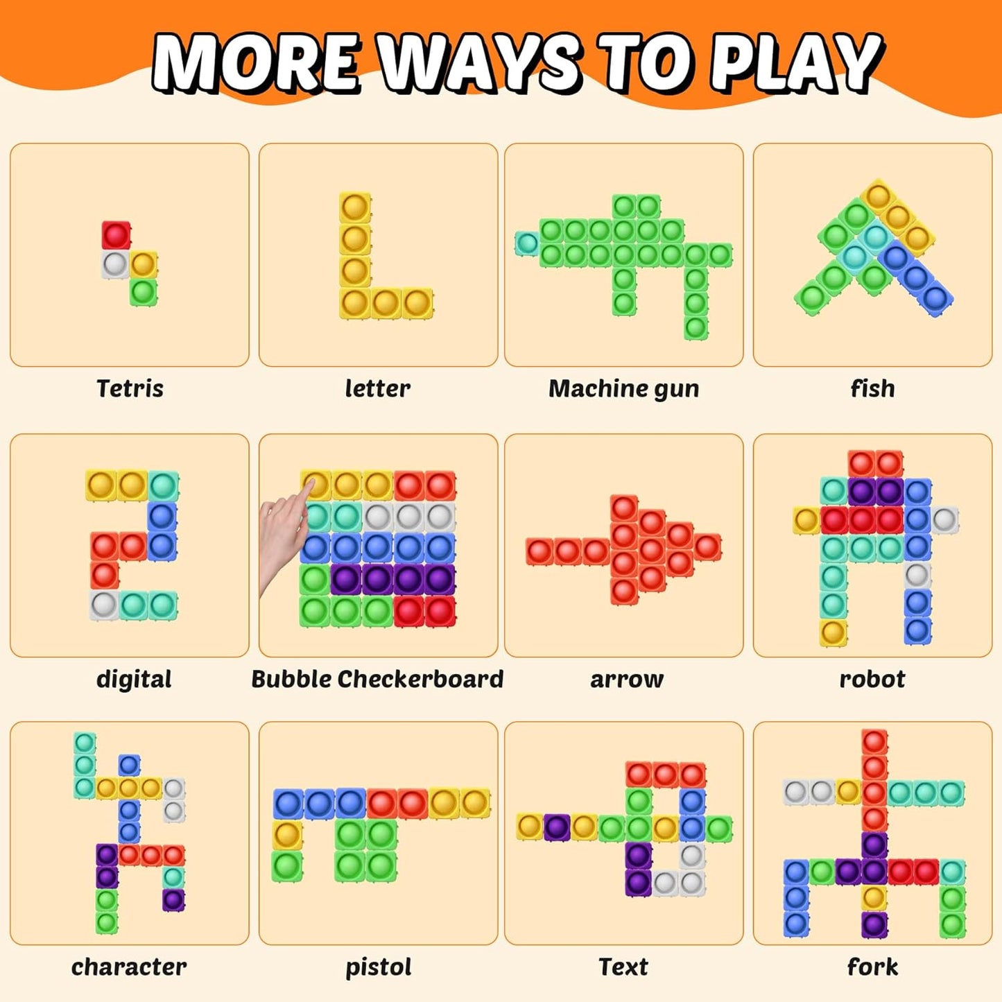 Giant Pop Blocks Bubble Premium Silicone Pop Fidget Blocks for Endless Joy and Education - Vibrant Pop Blocks for Imaginative Play and Puzzle Games-Toy Gift for Kids (64PCS)