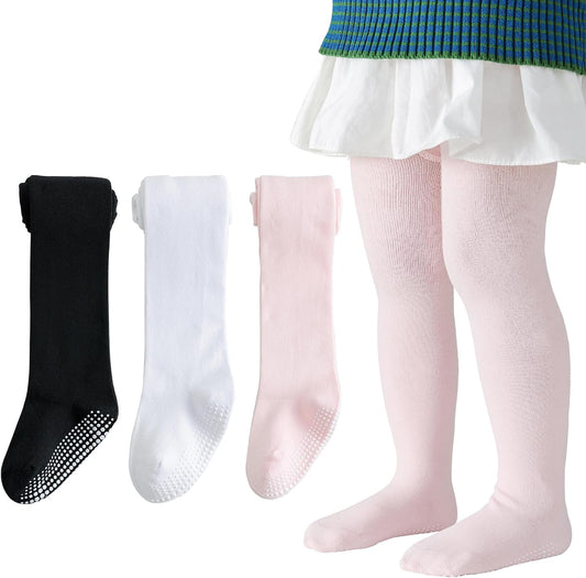 Marchare Baby Girls Tights Thick Cotton Solid Leggings Winter Warm Stockings With Non Slip Grips