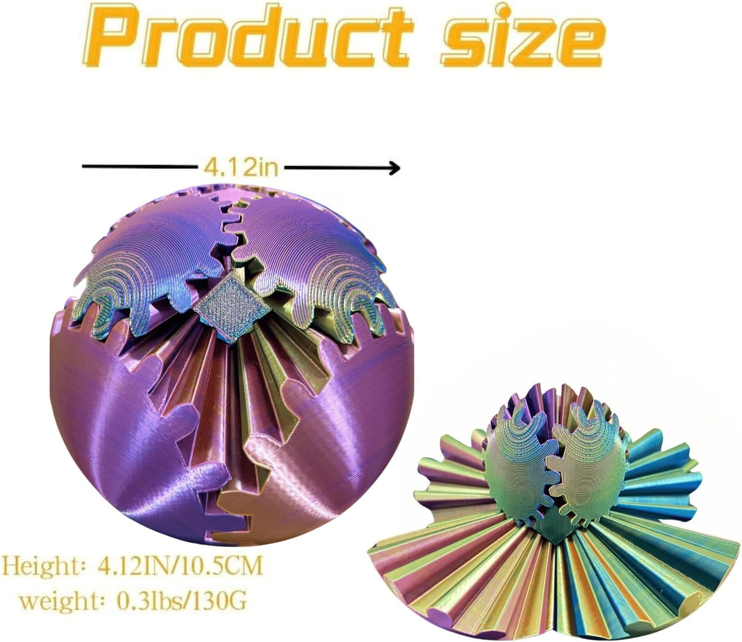Gear Ball, 4.2in 3D Printed Gear Ball Spin Ball Cube Fidget Toys, Gear Sphere, Gear Ball Fidget Toy, Stress Ball, GearSphere Desk Toy, Fidget Balls, Gear Toy for Anxiety Relaxing (Laser Purple Blue)