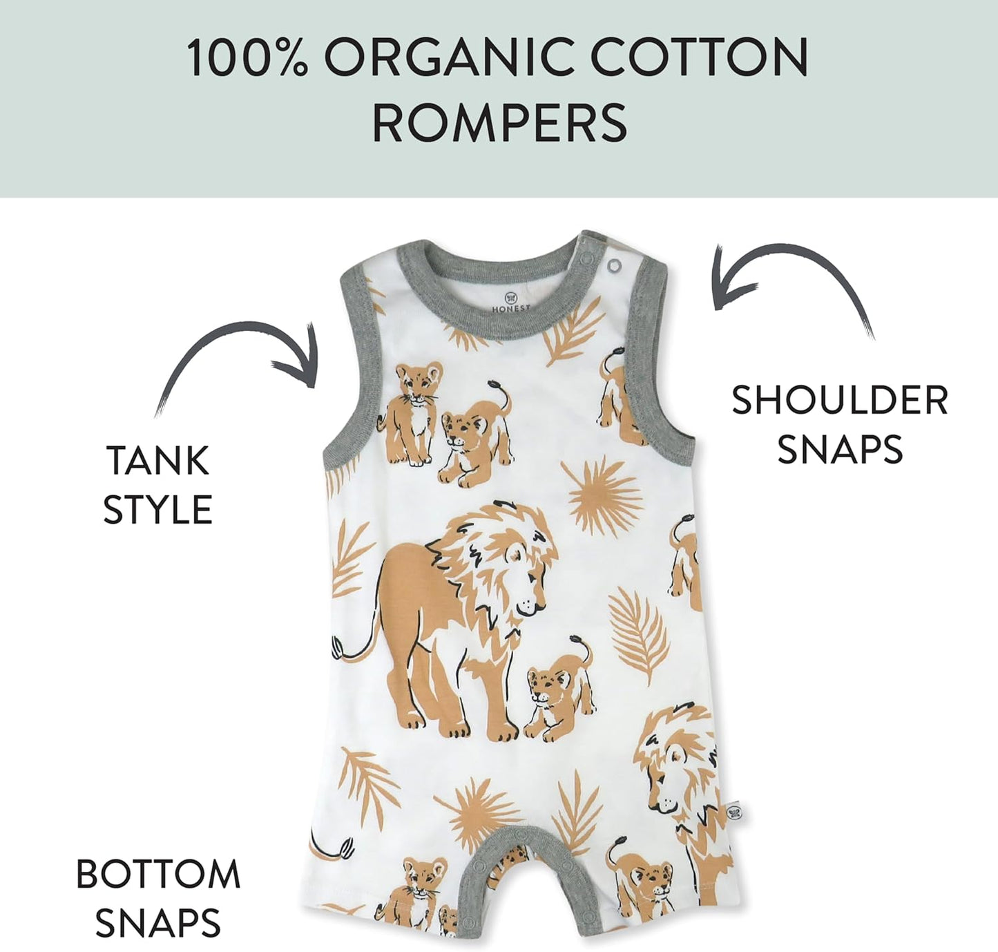 HonestBaby Short Sleeve and Tank Romper 100% Organic Cotton for Infant Baby and Toddler Boys