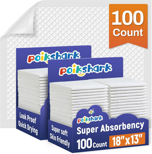 100 Pack Disposable Diaper Changing Pads for Baby Leakproof & Super Absorbency Disposable Underpads Large Toddler Pads Absorbent Fluff Protective Table Pads, Pee Pads for Babies, Kids 18" x 13"