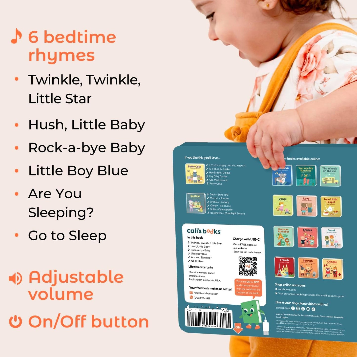 Cali's Books Twinkle Twinkle Little Star – USB-C Rechargeable Musical Book for 1-Year-Old | Sound Book for Toddlers 1-3 with Bedtime Lullabies – Nursery Rhymes Musical Book