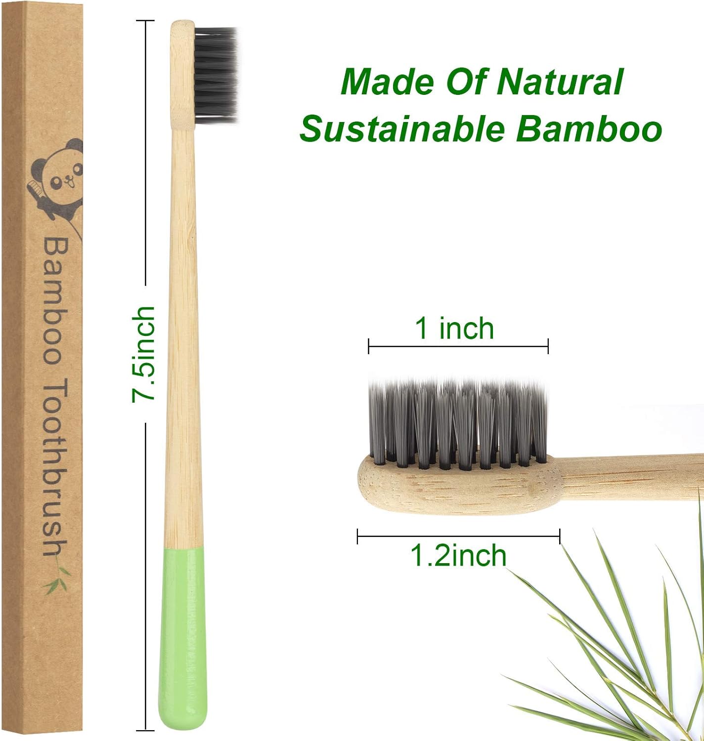 Biodegradable Bamboo Charcoal Toothbrushes, Soft Bristle, Eco-Friendly, Sustainable, BPA Free, Organic, Compostable, Travel Toothbrushes, 6 Pack