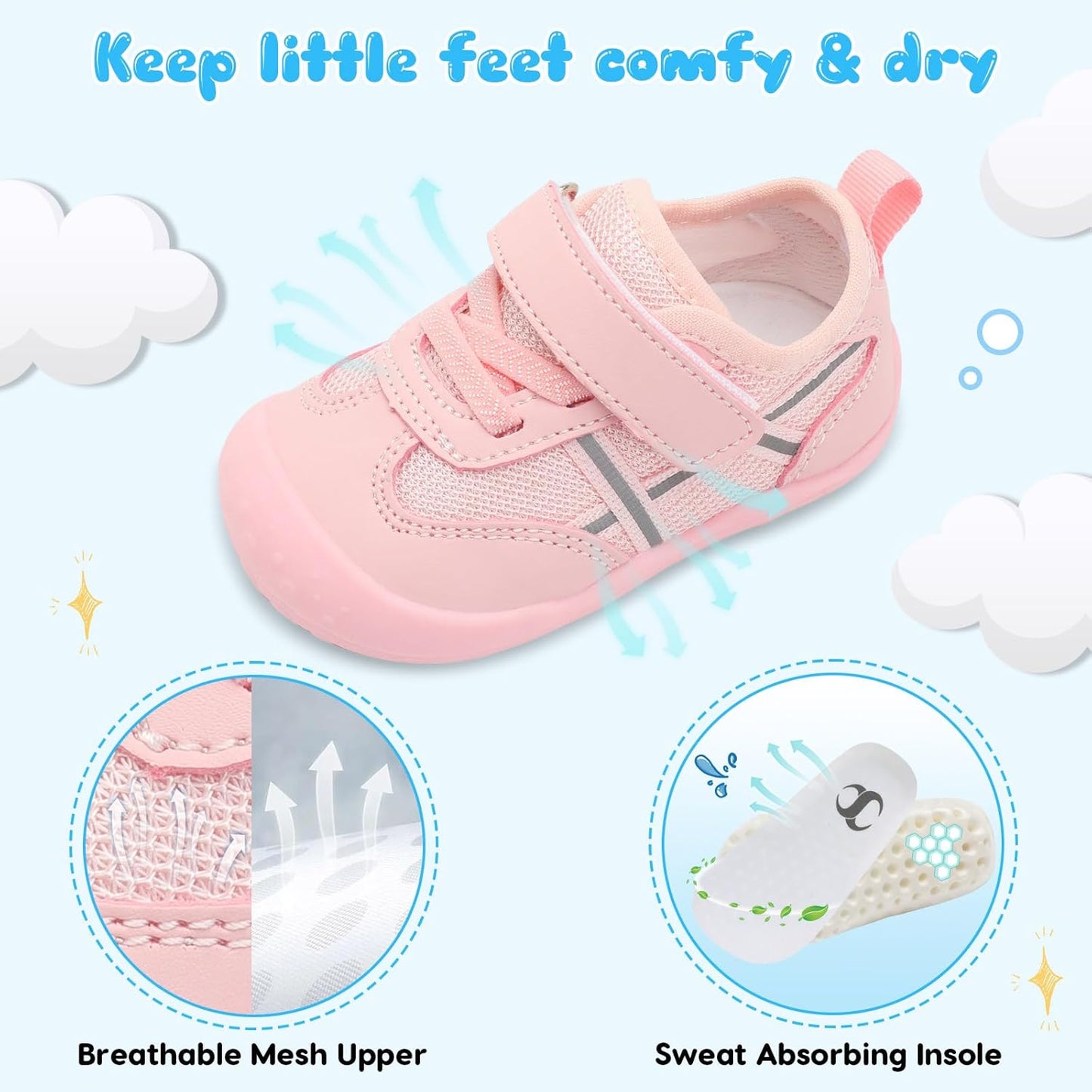 Scurtain Baby Shoes Boy Girl First Walking Shoe Infant Crib Breathable Sneakers Lightweight Barefoot Shoes for Babies