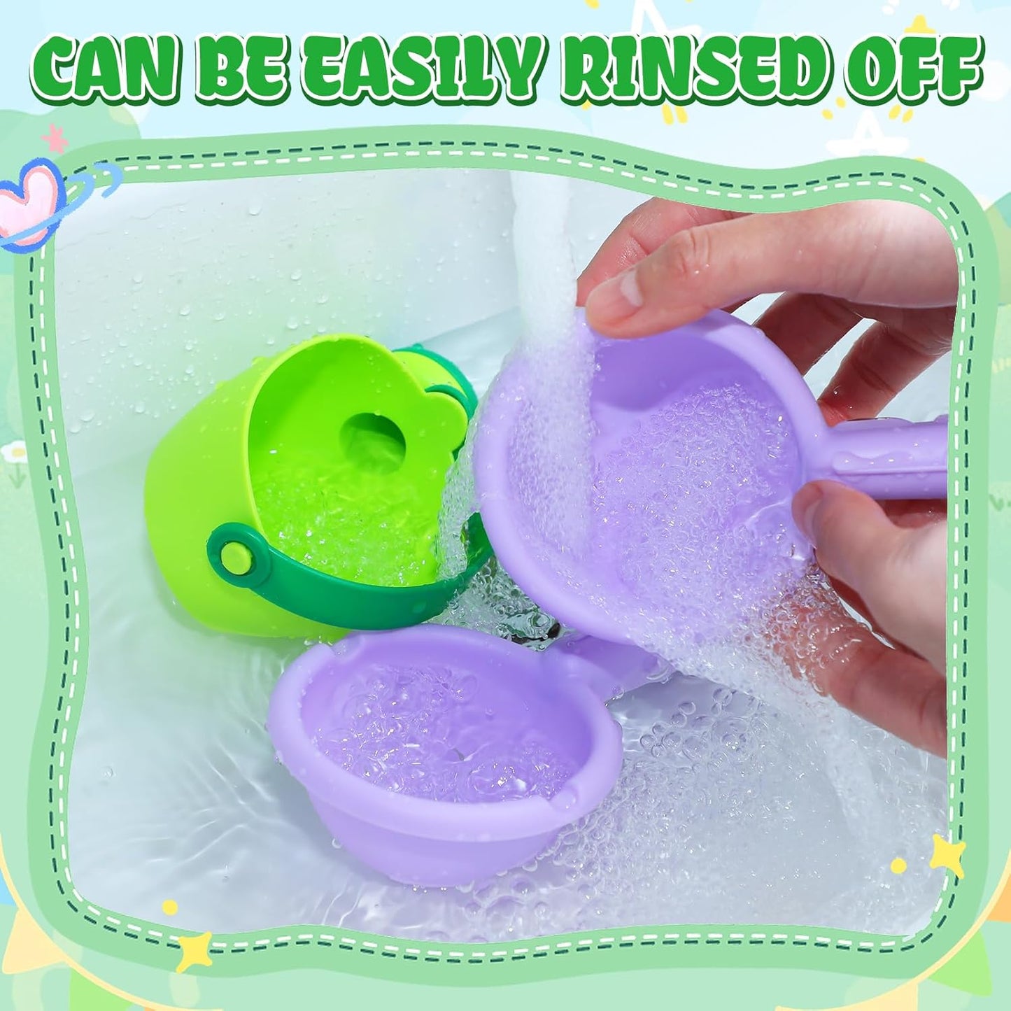 Small Soft Bath Toys for Toddlers 1-3 - Super Easy to Clean Water Table Toys Baby Tub Swimming Pool Toy Fun Tactile Training Newborn Gifts, 3Packs (Green)