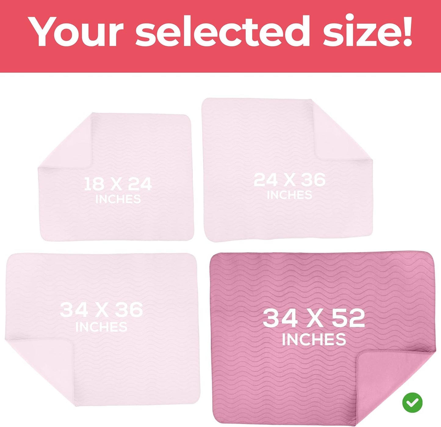 Utopia Bedding Washable Underpads 34" x 52" (Pack of 4), Waterproof Reusable Heavy Absorbency Incontinence Bed Pads for Adults, Kids, Elderly and Pets, Bedwetting Pads for Sofa and Couch (Pink)