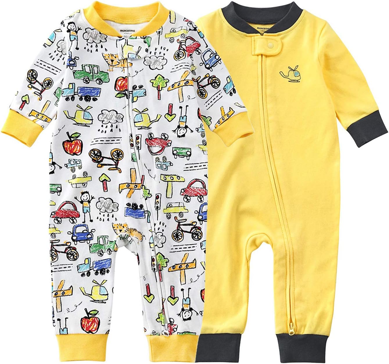 Teach Leanbh Baby 2-Pack Footless Pajamas Cotton Long Sleeve Printing 2 Way Zipper Romper Jumpsuit Sleep and Play 3-24 Months