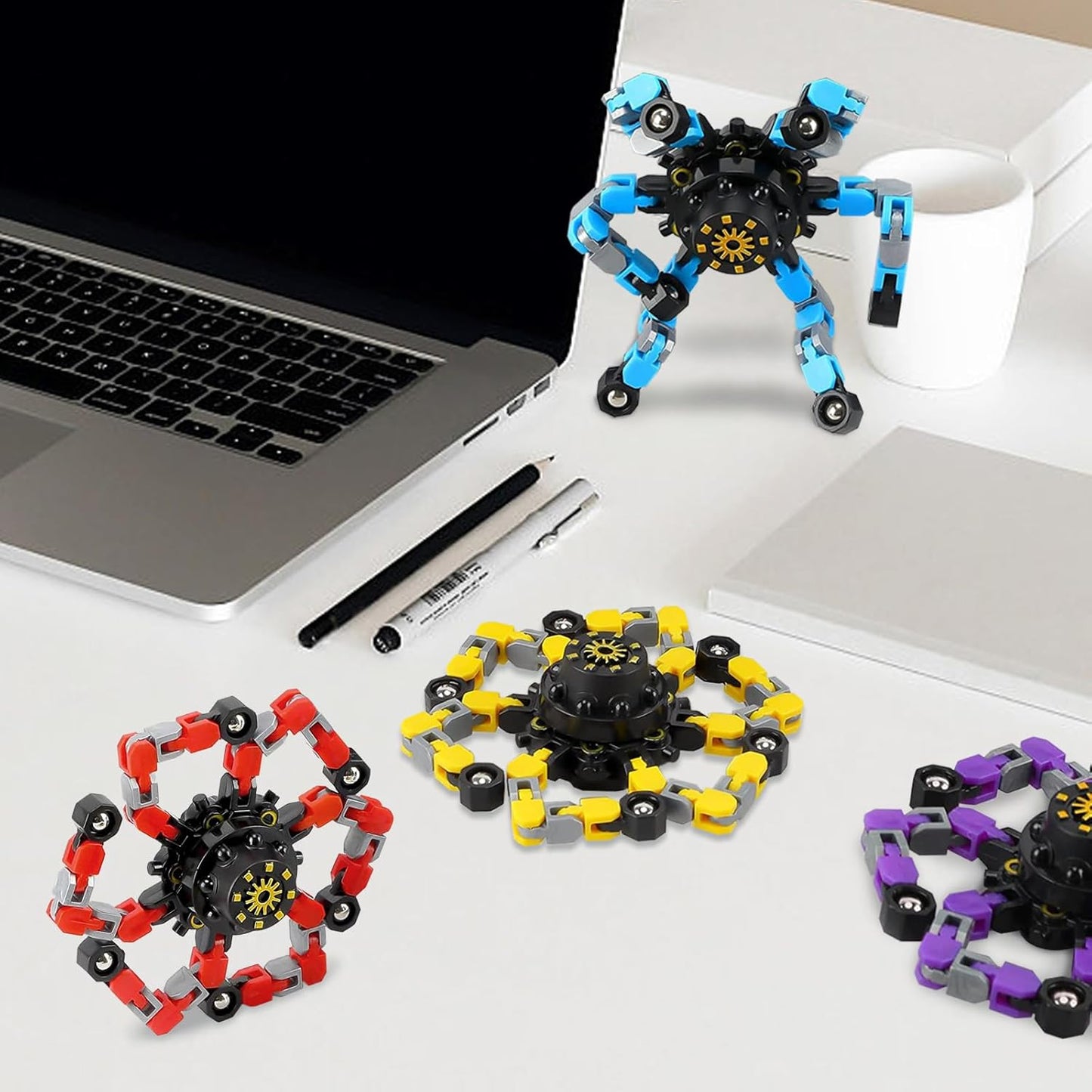 24 Pcs Finger Spinners Sensory Toys, Creative Transformable Chain Robot Toy Fidget Finger Spinners DIY Stress Relief Toy with Transformable Chain for Boys Girls