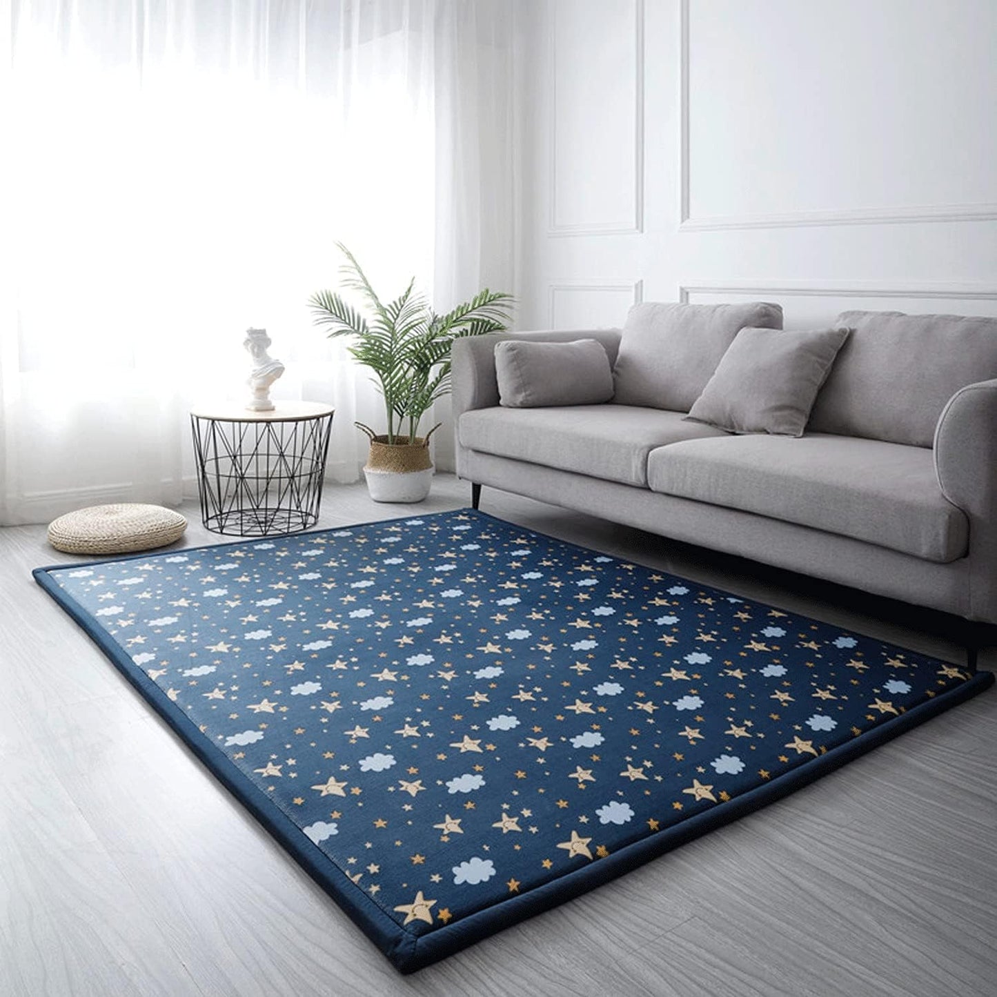 Loartee Coral Velvet Area Rug - 1" Thick Memory Foam Baby Play Mat, Washable Toddler Carpet, Home Decor for Living Room, Nursery, Kids Bedroom, Starry Blue, 4'3"x6'3"