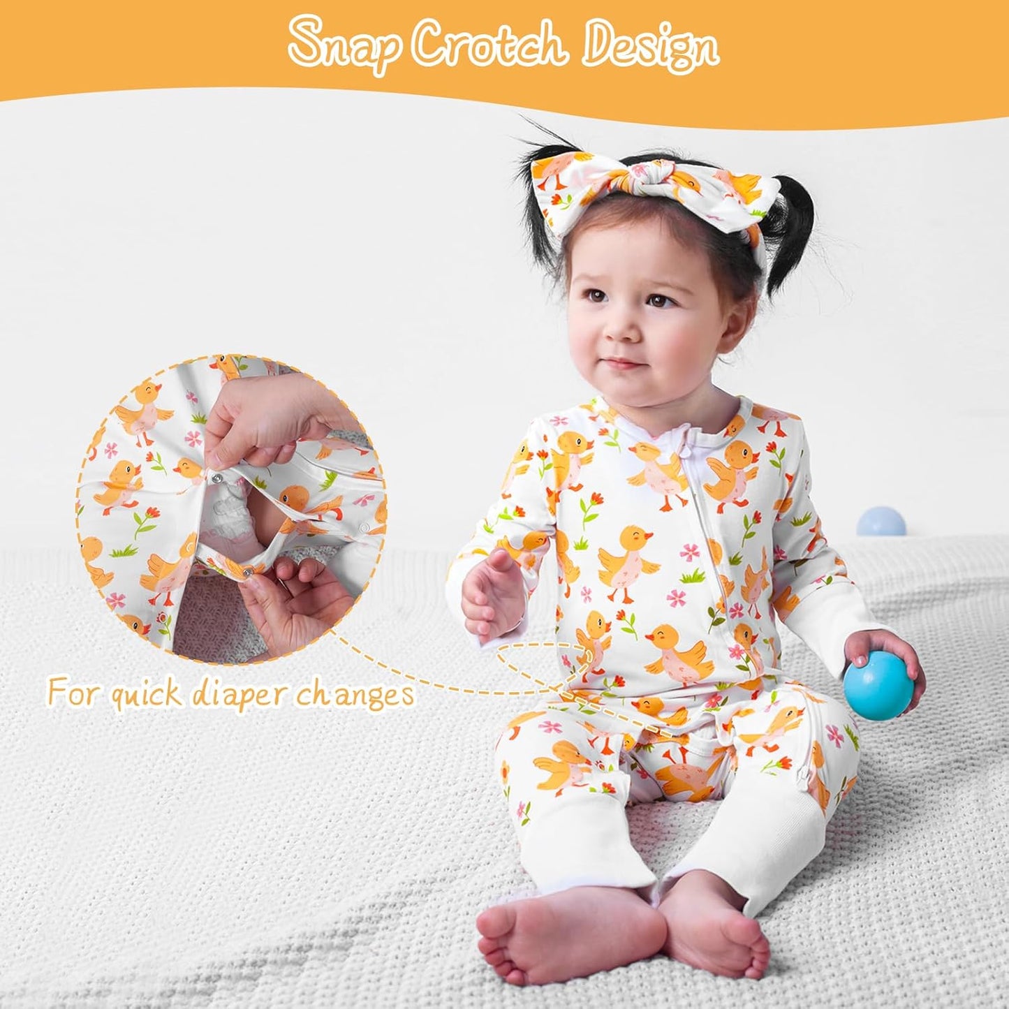 Satol Baby Girl Cotton Clothes, One-Piece Zip Front Footed, 2 Way Zipper Outfit Baby Clothes for Girls