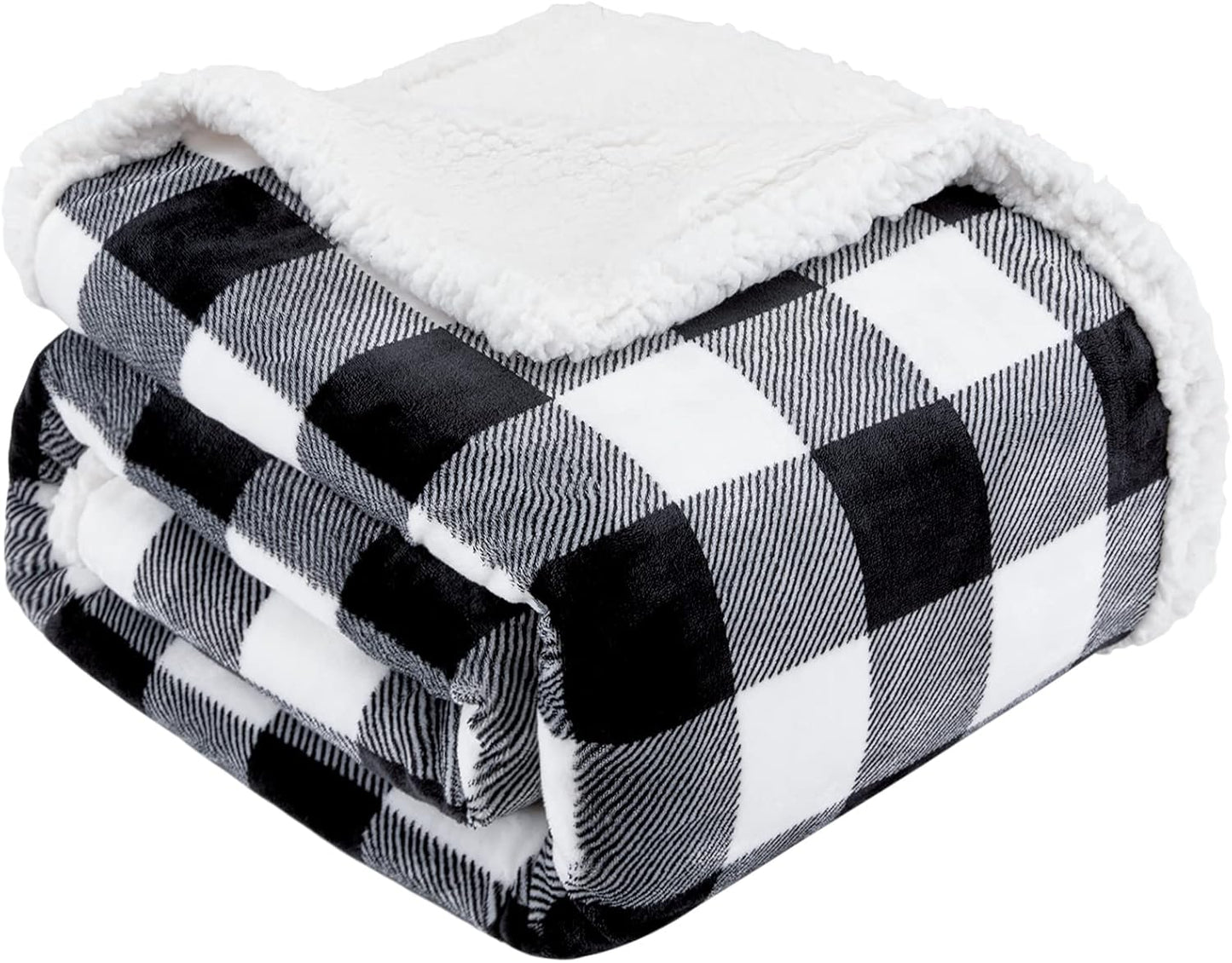 Touchat Sherpa Plaid Twin Blanket 60" X 70", Fuzzy Fluffy Soft Cozy Throw Blanket, Twin Size Plush Fleece Flannel Plush Microfiber Blanket for Couch Bed Sofa (Black)