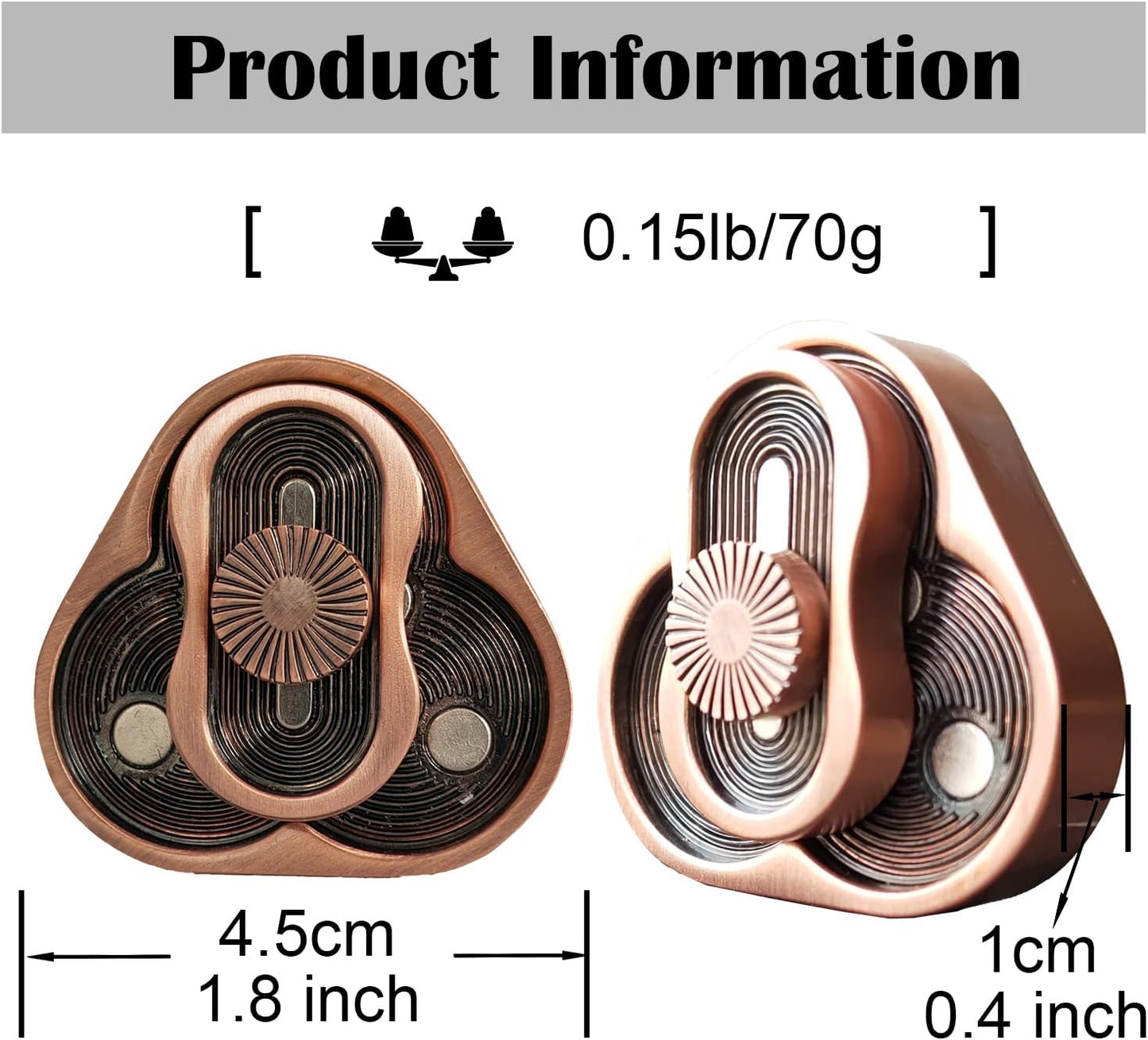 Metal Fidget Slider,Triangle Rotation Metal Fidget Toys, Clover Shape EDC Adult Toys ,Fidget Toys Adults for Stress and Anxiety Relief，ADHD Fidget Toys Adults Suitable for Office (Bronze)