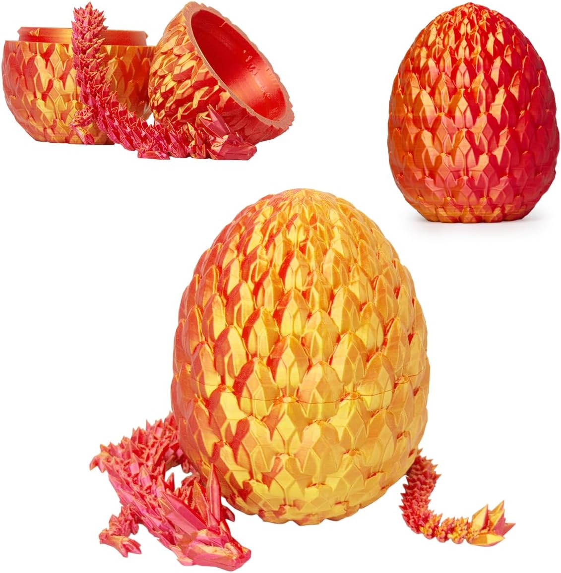 3D Printed Dragon Egg, Beautiful Flexible Joints Executive Desk Toys, Gifts for Adults and Kids (Silk Red)