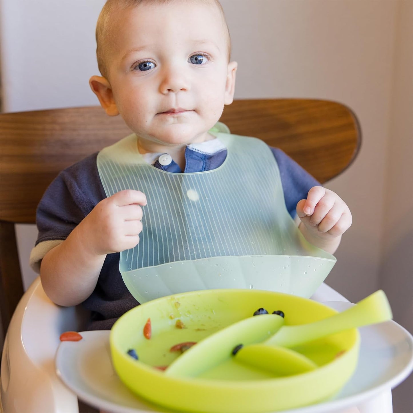 Olababy 100% Silicone Suction Plate | Toddler Plates with Suction | Divided Plates for Kids | Self Feeding Baby Essentials | Baby Registry Must Haves | Microwave Dinner Plates (Blueberry)