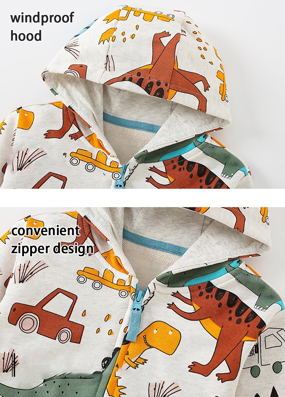 Toddler Boys Full Zip Dinosaur Hoodies Comfortable Sweatshirt