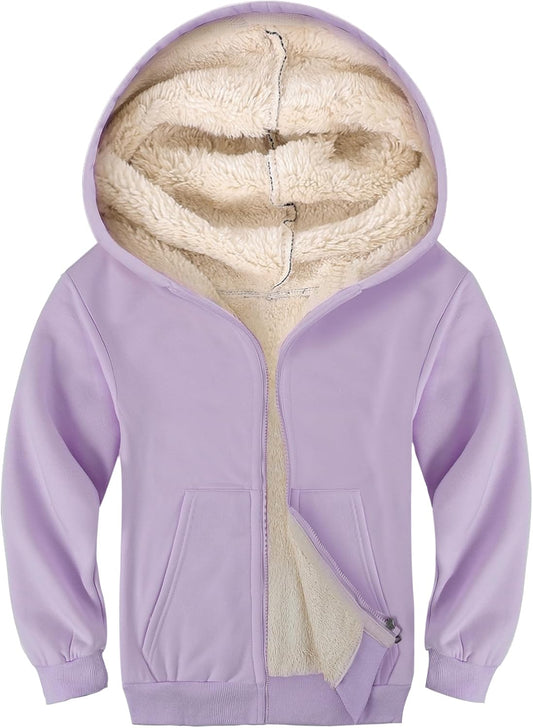 Gihuo Unisex Boy's Girls Winter Warm Sherpa Lined Zip Up Sweatshirt Fleece Jacket Kid's Hoodie Outerwear