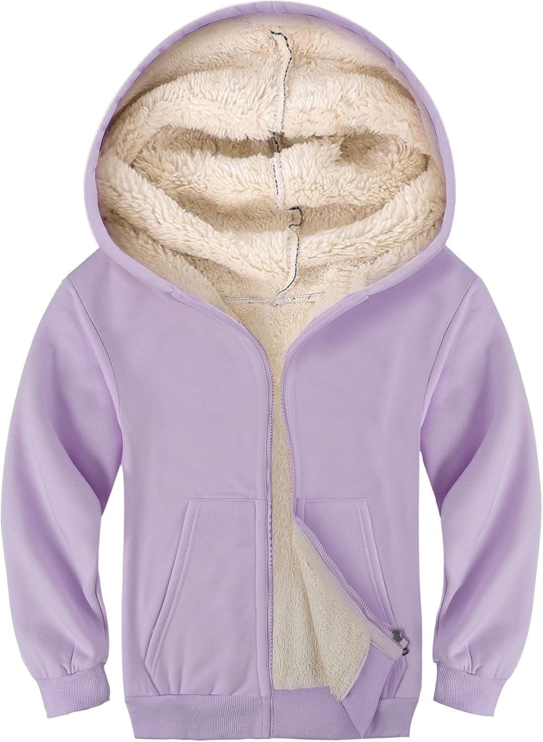 Gihuo Unisex Boy's Girls Winter Warm Sherpa Lined Zip Up Sweatshirt Fleece Jacket Kid's Hoodie Outerwear