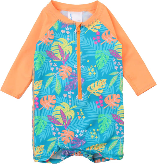 RUGGEDBUTTS Baby/Toddler Boy Swimsuit, One Piece Zipper Rash Guard Sunsuit with UPF 50+ Sun Protection