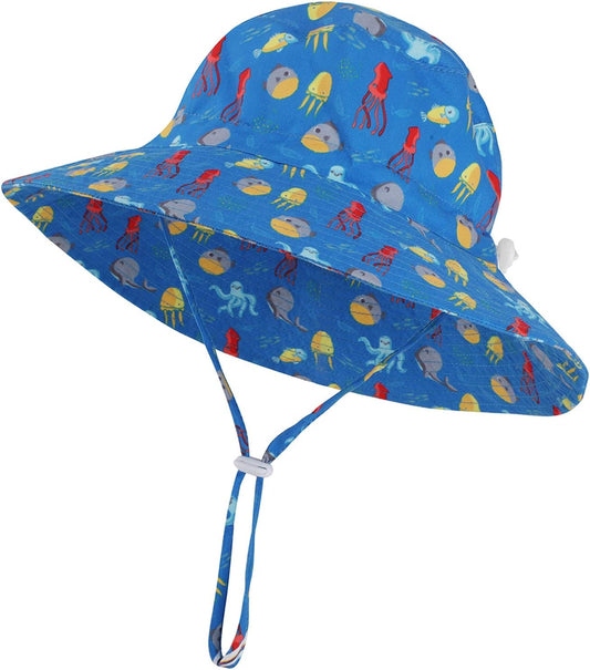 Baby Sun Hat Toddler Beach Swim Hats UPF 50+ Summer Bucket Hat Kids Infant Wide Brim Adjustable Sun Hat for Baby Boy Girls