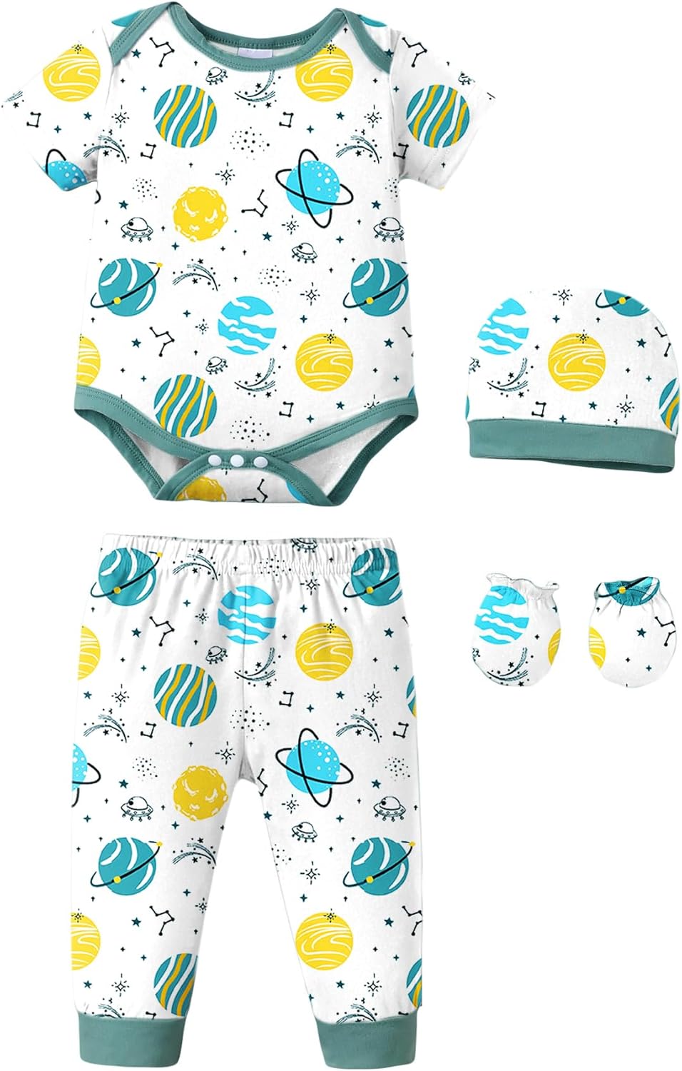 NZRVAWS Newborn Baby Boy Girl Clothes Unisex Infant Romper Pants Set Hat 4-Pack Outfits 0-12 Months 16 Pieces Toddler