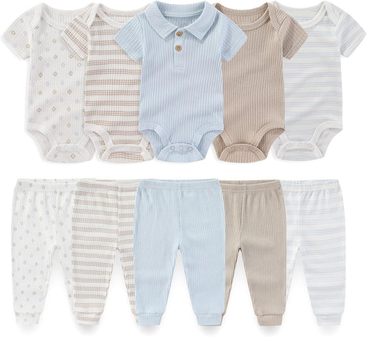 Baby Boy Girl 10 Piece Combined Type Clothing Set Cotton Baby Bodysuits and Pants Set Home Outdoor Infant Clothes