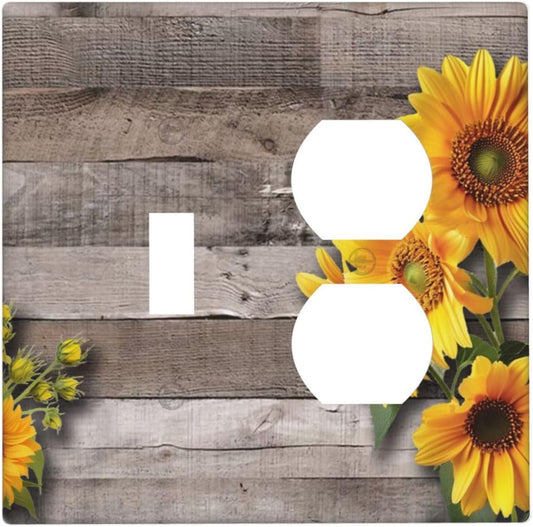 Sunflower Rustic Brown Gray Wood Wallplates 1 Toggle 1 Duplex Switch Plate Electrical GFCI Faceplate Decorative Light Switch Covers for Farmhouse Home Decor
