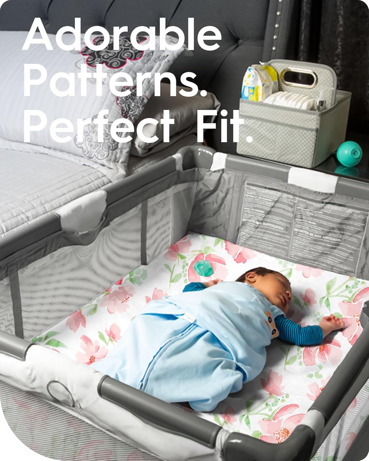 Pack N Play Sheets Girl, TotBasic Floral Mini Crib Sheets Fitted, Premium Jersey Knit Pack and Play Sheets, Stretchy Play Yard Sheets for Pack and Play Mattress, 2 Pack (Pink Floral)