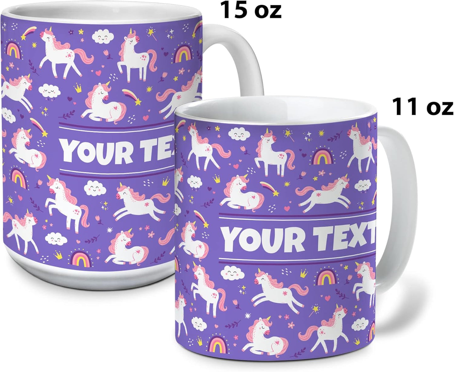 Personalized Mug for Kids - Purple Unicorn - Custom Name/Text, Ceramic Hot Chocolate/Cocoa/Coffee Cup for Girls, Birthday/Christmas/Holiday Gift - 15 oz, Red Handle