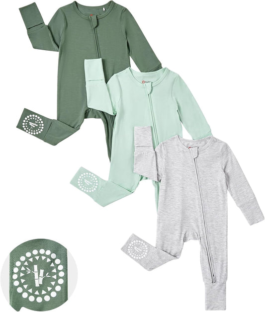 PATPAT Baby Footies Boys Girls - Bamboo Viscose - Zipper & Non-Slip Soles Romper Mitten - Footed & Footless Infant Clothes