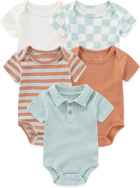 Four Seasons Baby Boy Girl Bodysuits 5-Pack Cotton Comfort Short Sleeve Baby Clothes Soft Infant Outfits