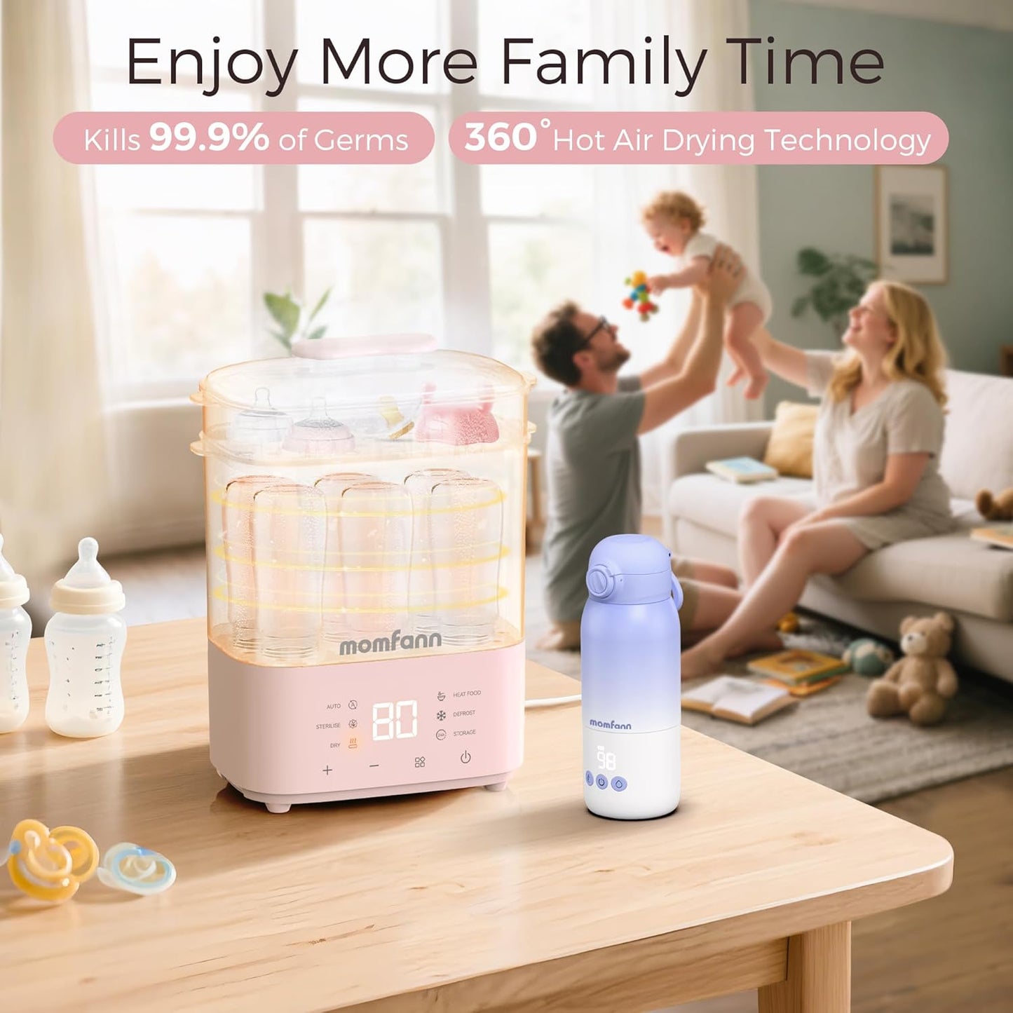 Bottle Sterilizer and Dryer, All-in-One Electric Steam Sterilizer Bottle Sanitizer for Baby Bottles, Pump Parts Accessories Newborn Essential Bottle Warmer for Breastmilk & Thaw (Pink)