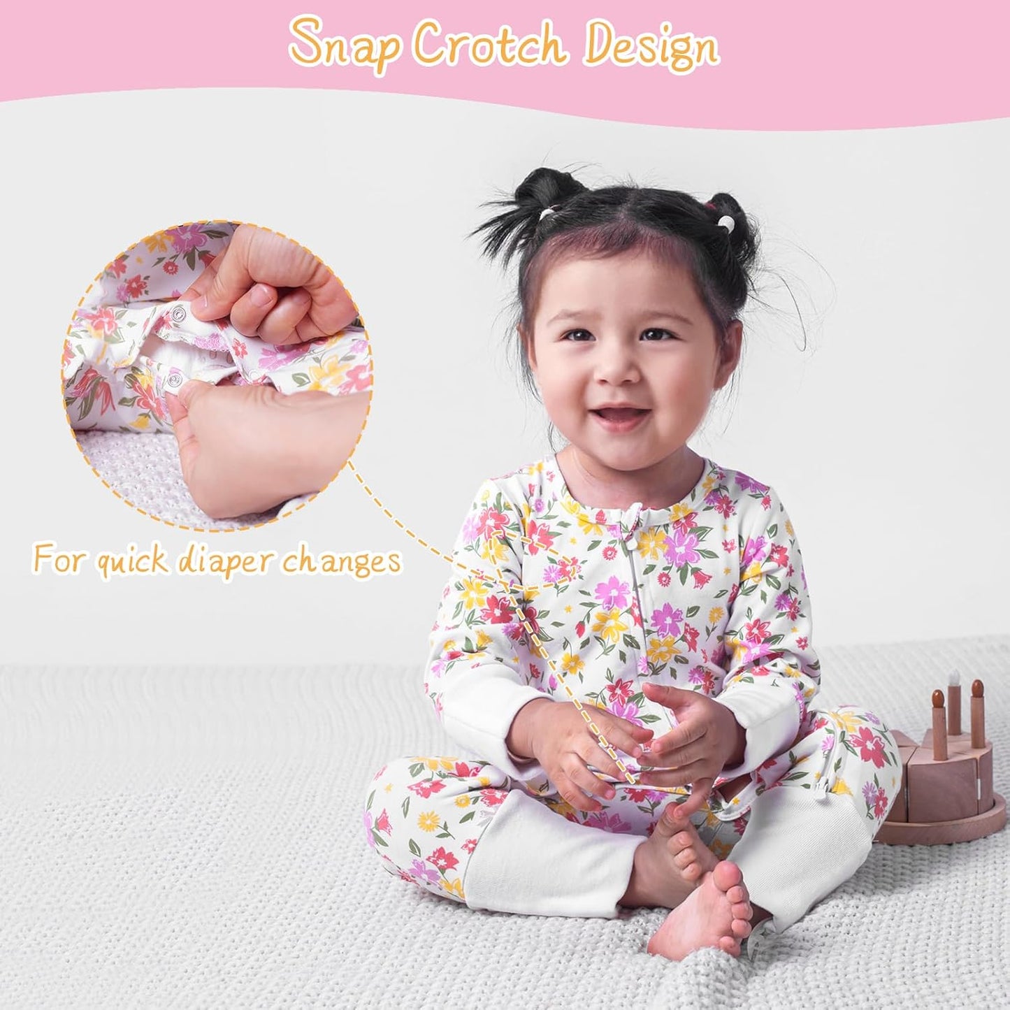 Satol Baby Girl Cotton Clothes, One-Piece Zip Front Footed, 2 Way Zipper Outfit Baby Clothes for Girls