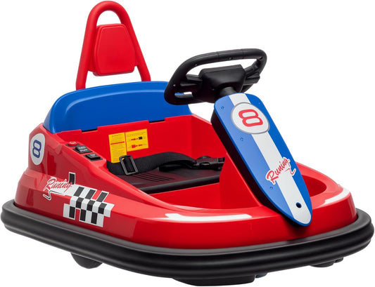 Aosom Toddler Bumper Car, 360° Rotation 6V Kids Electric Ride on Bumper Car with EVA Bumper Edges, Twins Motor, Songs, Horn, LED Lights, Safety Belt for 18-48 Months, Red