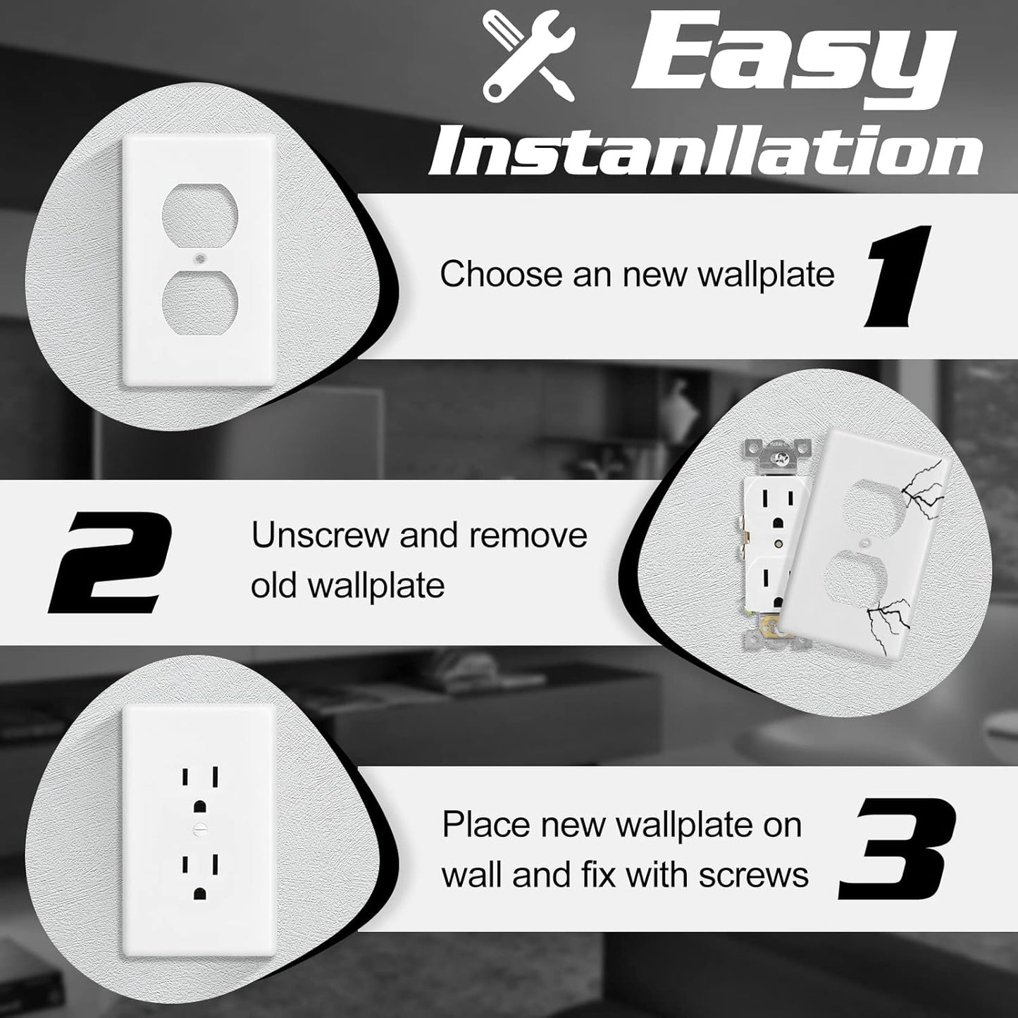 Decorator Wall Plate 1-Gang Duplex Electrical Outlet Cover Plates,Unbreakable Polycarbonate Thermoplastic, White (4-Pack, Single Duplex)