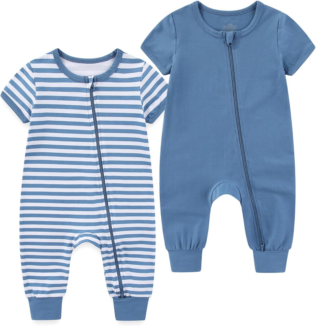 Baby Boy Girl 2 Pack Romper Infant Short Sleeve 2 Way Zipper One Piece Jumpsuits Newborn Clothes 0-24 Months