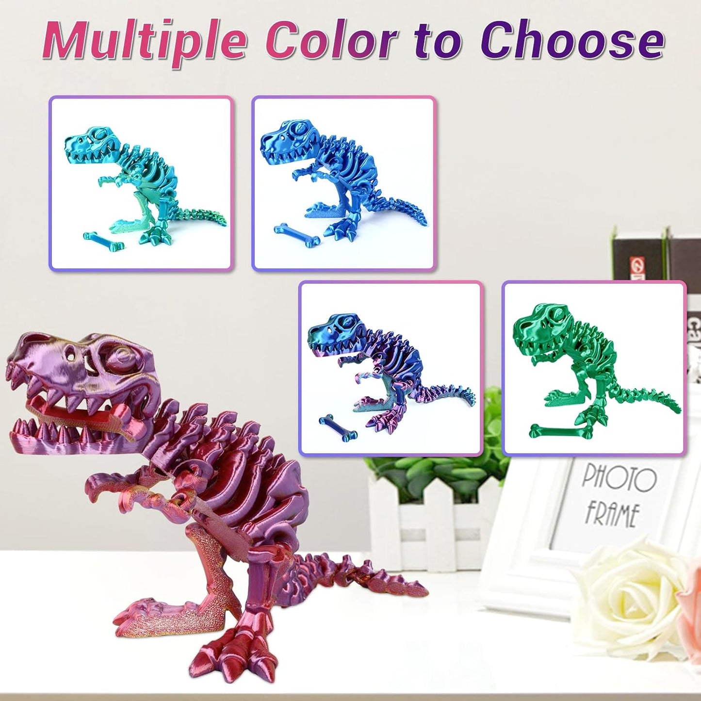 3D Printed Dinosaur Bones Tyrannosaurus Rex Skeleton with Movable Joints, 3D Model Skull T-Rex, Flexible Articulated Dinosaur Fidget Toys Adults for Autism/ADHD