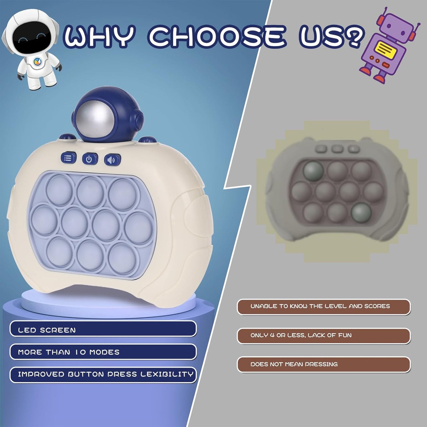 Fast Push Game Pop Fidget Toys for Kids, Fast Push Bubble Game, Quick Push Pop Game for Boys & Girls Age 3-12, Handheld Puzzle Game Sensory Toys Relaxation and Decompression (Blue Astronaut)