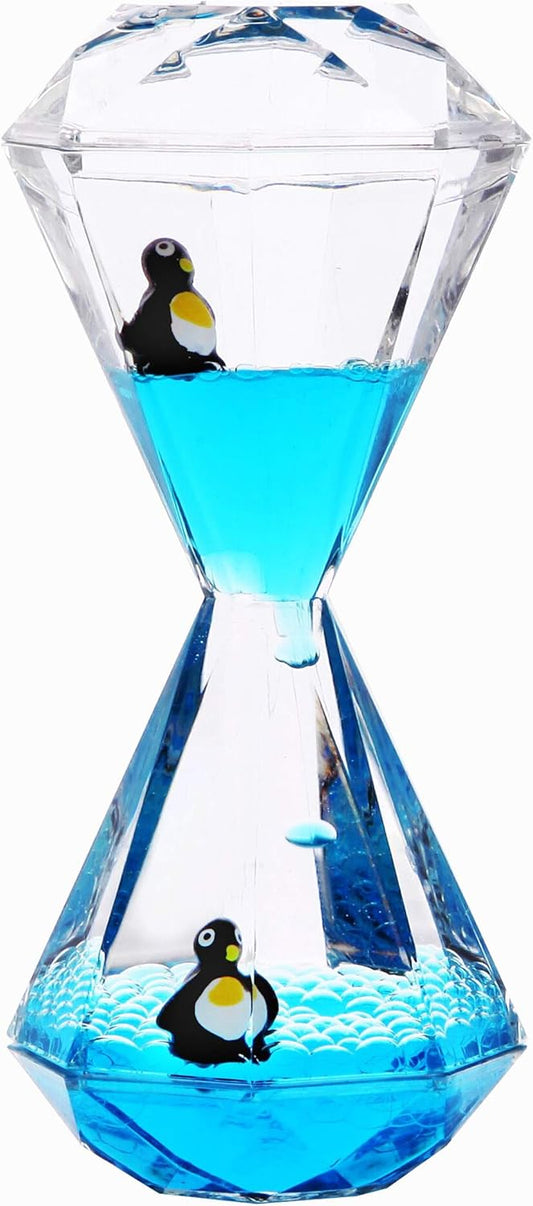YUE MOTION Liquid Motion Bubbler Timer/Diamond Shaped Liquid Timer for Fidget Toy,Autism Toys, Children Activity, Calm Relaxing,Penguin Desk Toys and Home Ornament