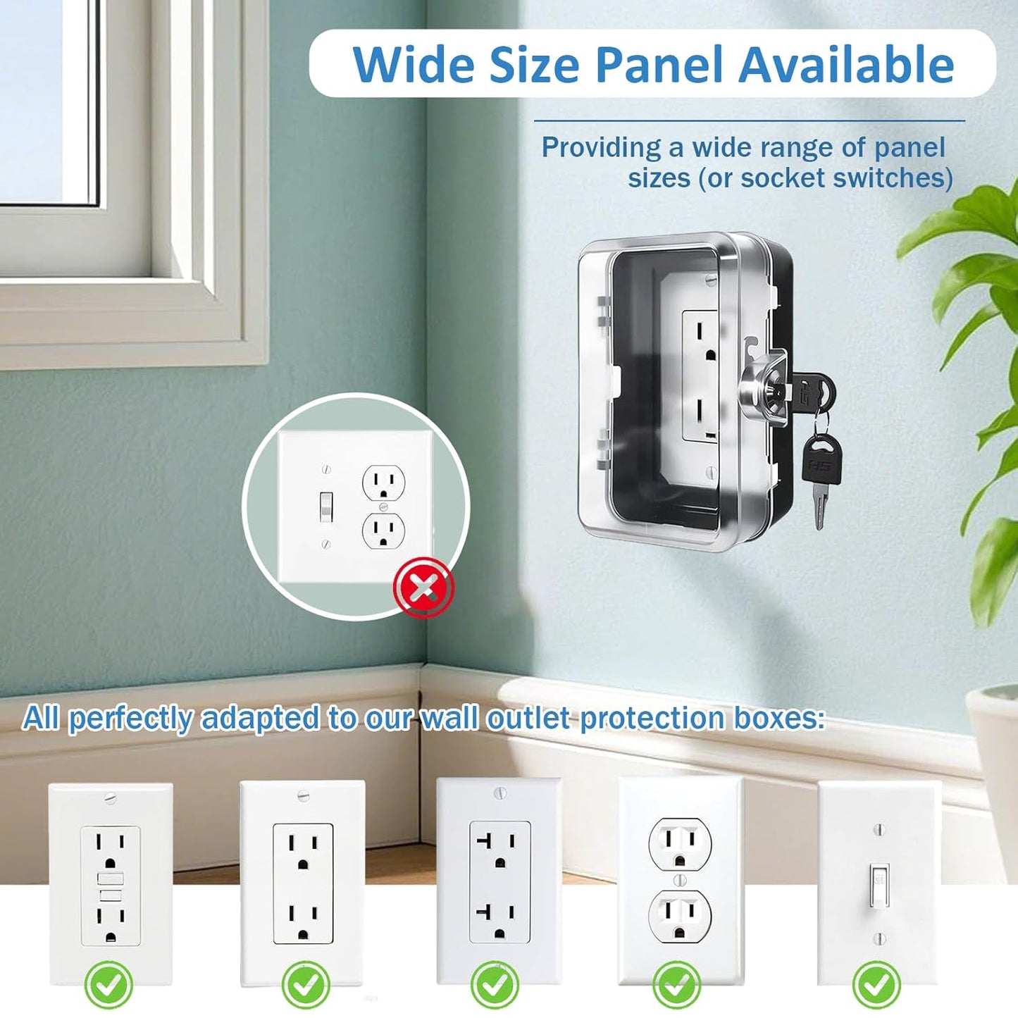 Child Proof Outlet Lock Box with 2 Durable Keys - Heavy Duty Safety Cover for Baby Proofing, Tool-Free Installation, More Space for Large Plugs Universal Fit Socket Protector (1Pack, Black)