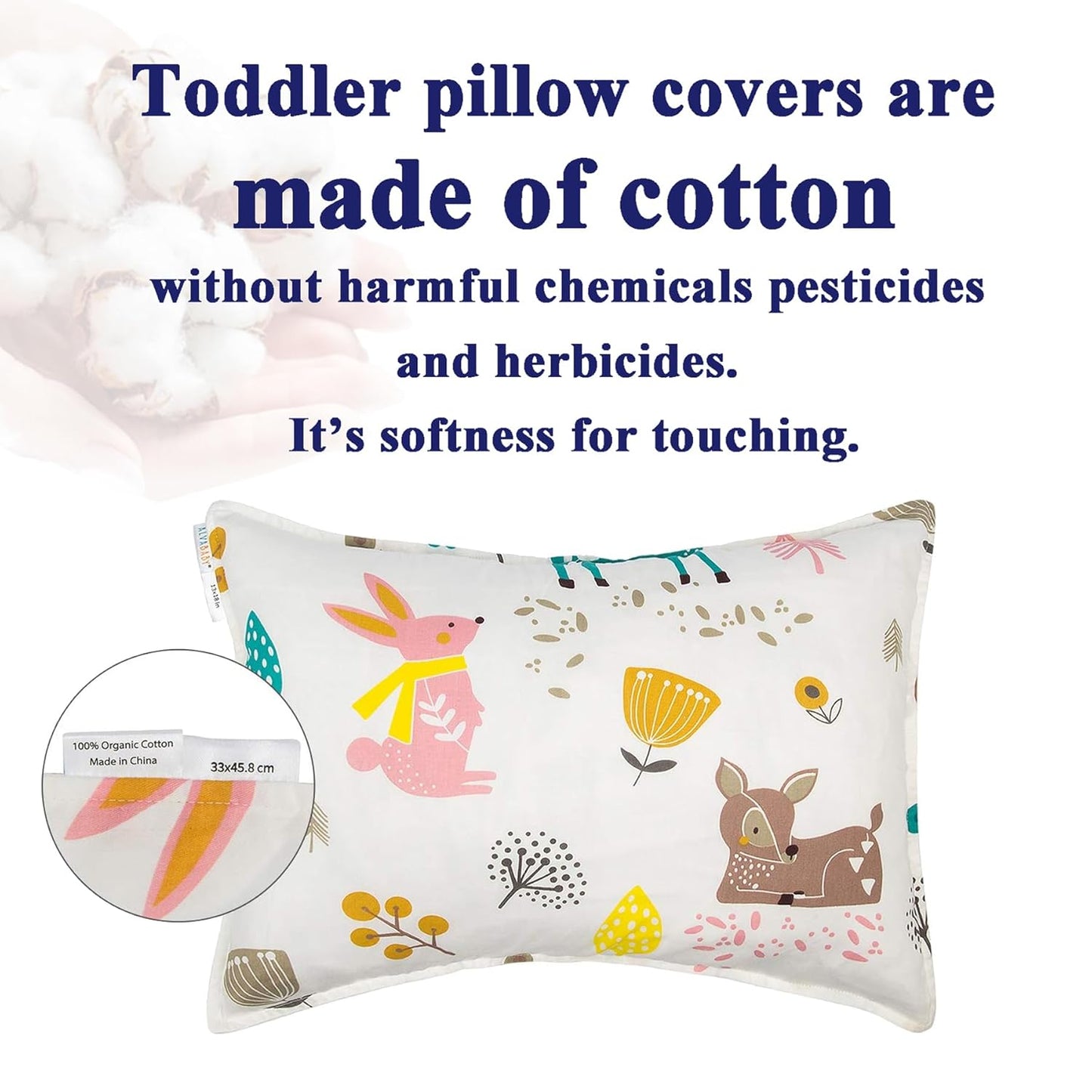 ALVABABY Toddler Pillowcases 2 Pack Organic Cotton Kids Pillow Cover Fit 13"x 18" or 12"x16" Envelope for Girl Boy Sleepy Travel