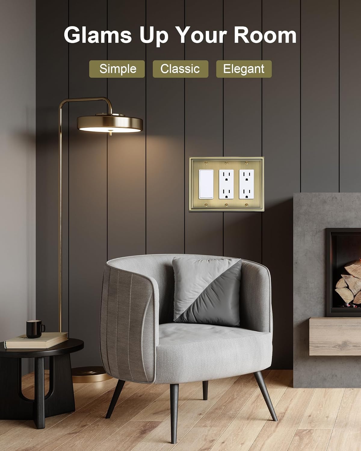 2-Pack Decorative Tripple Decorator Outlet Cover Plate, Durable Zinc Alloy Antique Brass Wall Plate for Electrical Outlets, Receptacle, GFCI Outlet, Dimmer Switch, 3-Gang, Corrosion Resistant