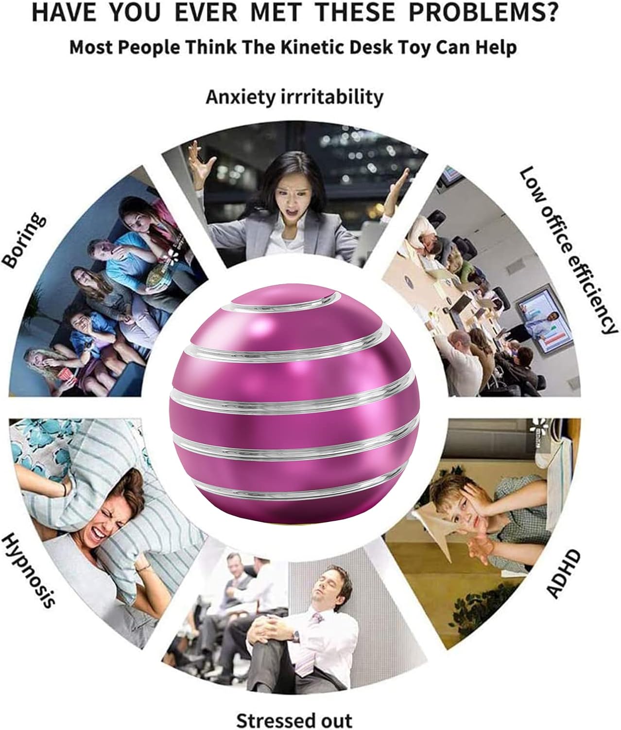 Kinetic Desk Toy, Fidget Sensory Toys for Party Favors Kids, Pinata Stuffers, Easter Baskets, Kinetic Spinning Desk Toys for Adults (1.77", Purple)